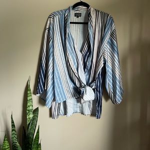 YASB Los Angeles Blue/White Striped Asymmetrical Wrap Kimono Size xL